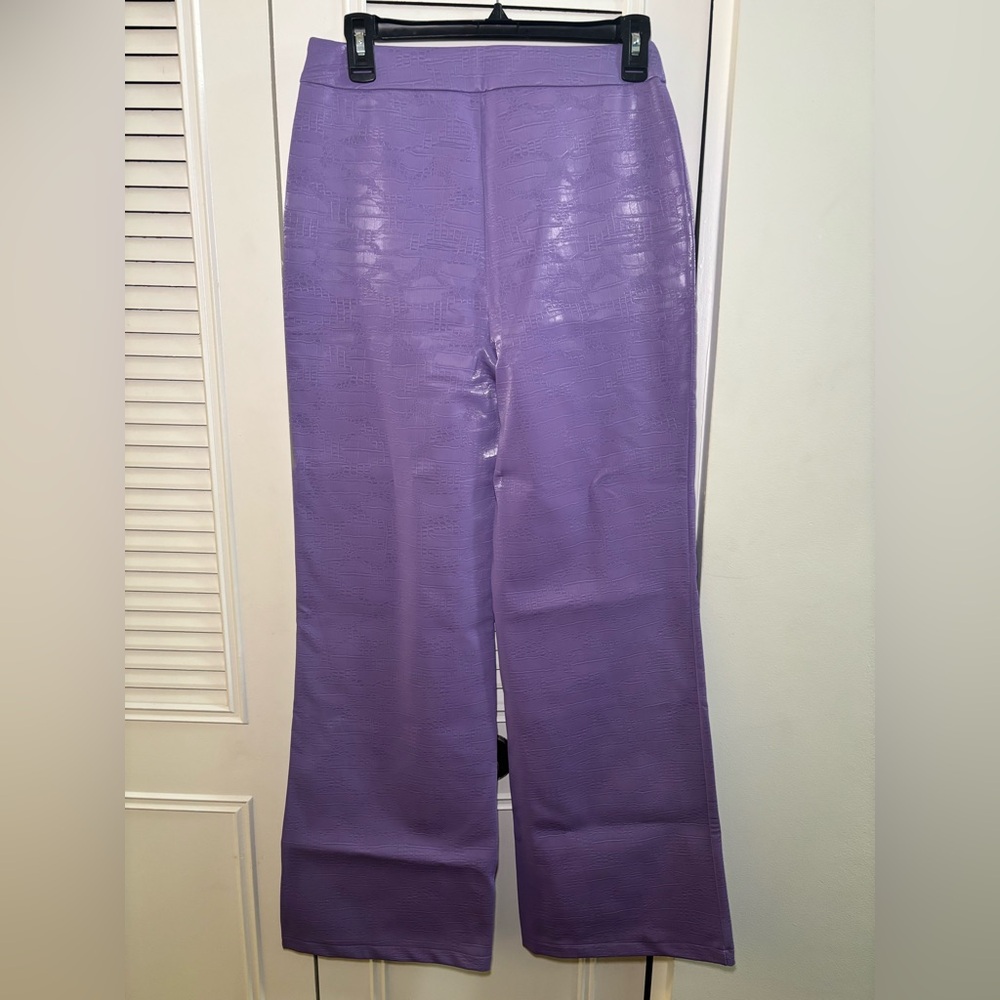 ASOS faux leather croc print lilac wide leg pants-A525